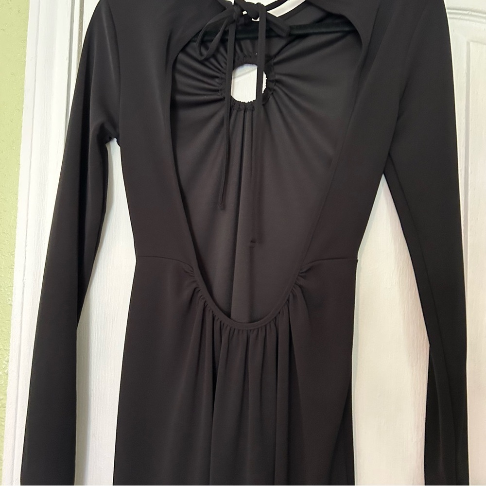 Zara ruched low back black dress ankle lwngthy - Picture 8 of 11